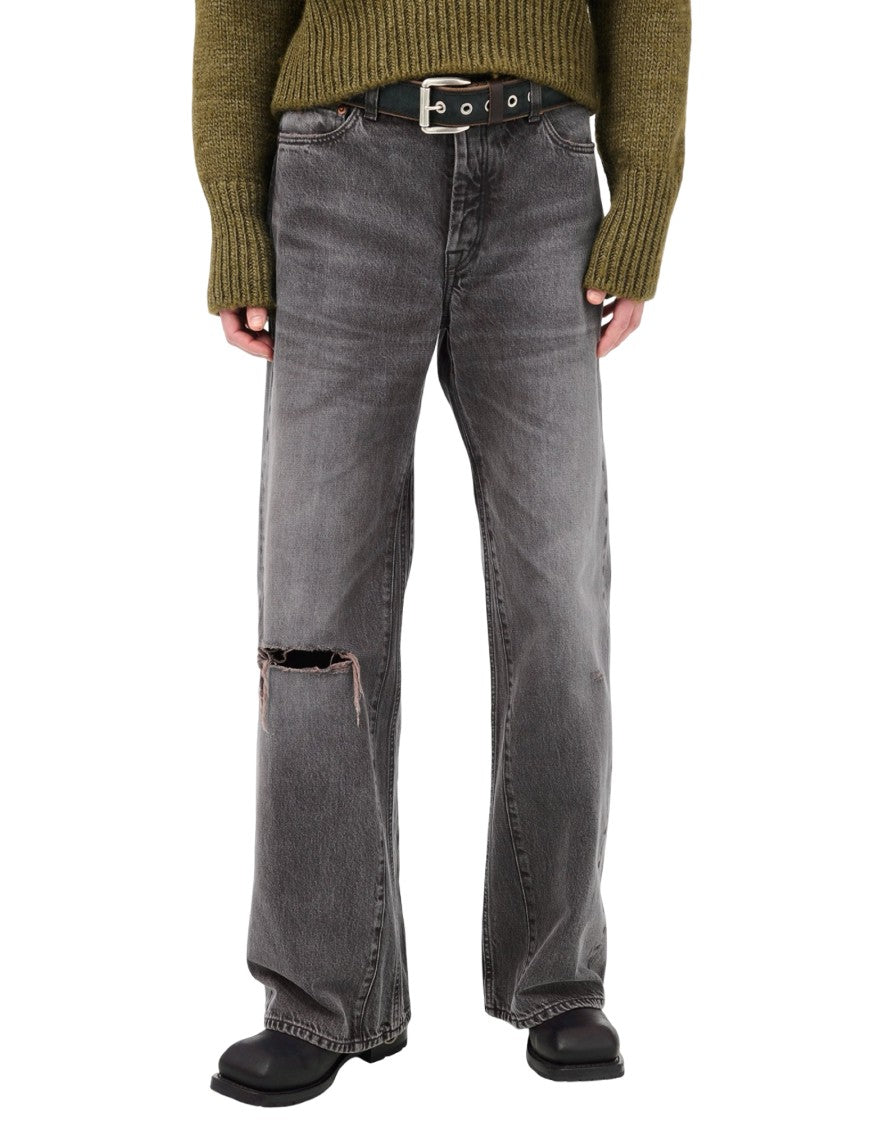 Our Legacy Distressed Wide-Leg Jeans With Faded Black Wash