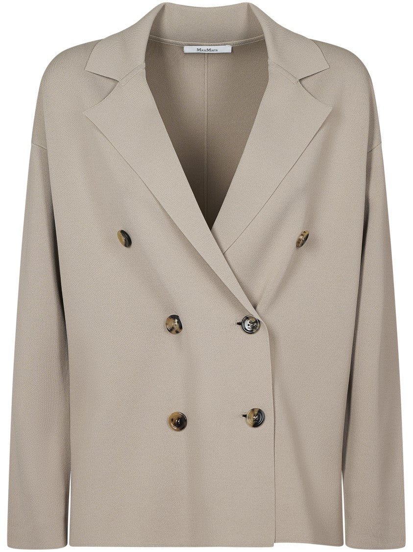 Max Mara Double-Breasted Beige Sweatshirt With Notched Collar