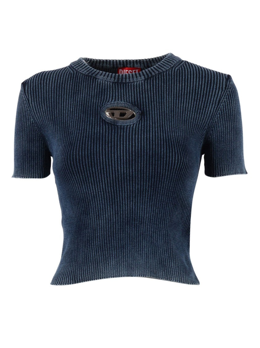 Diesel Ribbed Knit Oval Cut-Out Short-Sleeve Top
