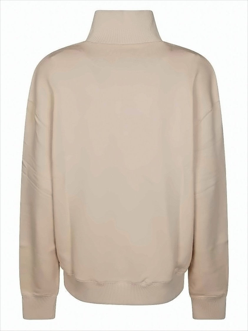 Maison Kitsuné Long-Sleeve Half-Zip Pullover With Emblem And Ribbed Cuffs