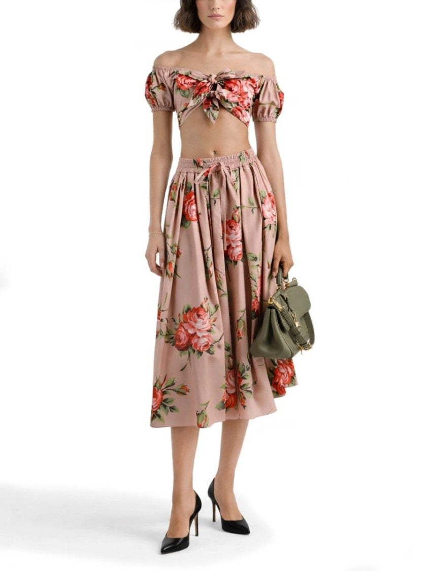Dolce & Gabbana Muted Pink Bouquet Rose Crop Top