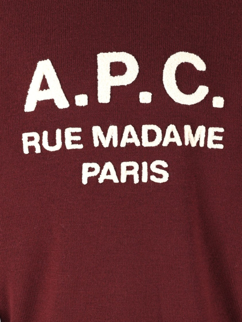 A.P.C. Burgundy Virgin Wool Crew Neck Sweater With Ribbed Finish