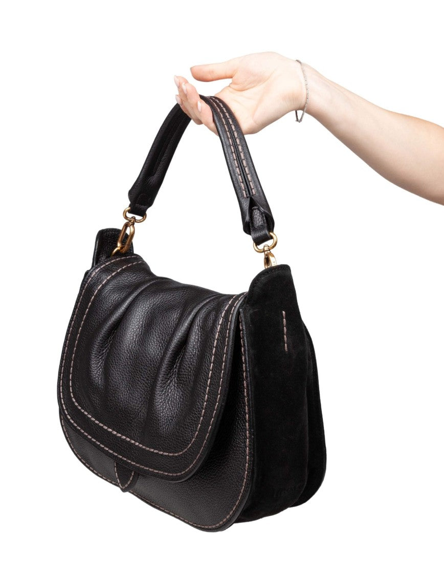 Visona Soft Leather Shoulder Bag, Black