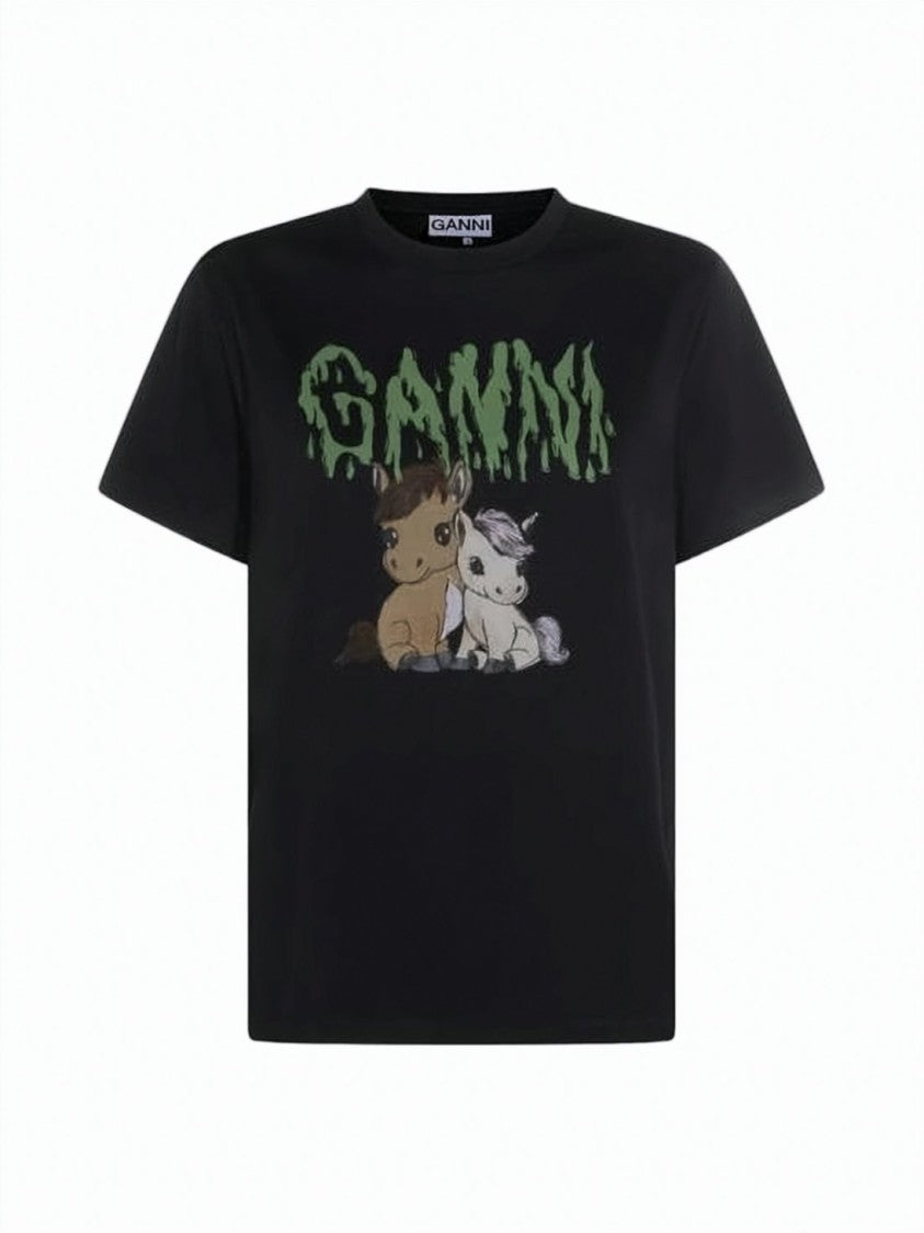 Ganni Short-Sleeved Black T-Shirt