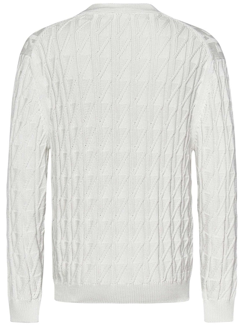 Cruciani White Cardigan With Jacquard Diamond Pattern