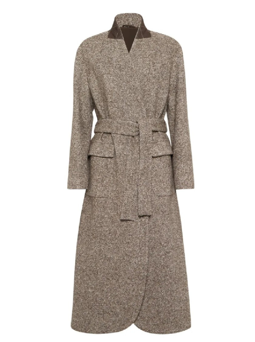 Brunello Cucinelli Mid-Length Tailored Coat With Belted Waist And Flap Pockets