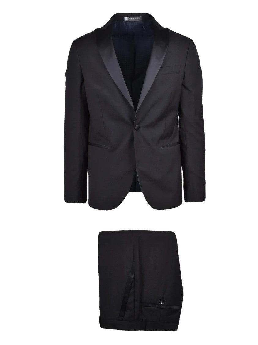 Lab 001 Black Virgin Wool Satin Trim Formal Suit