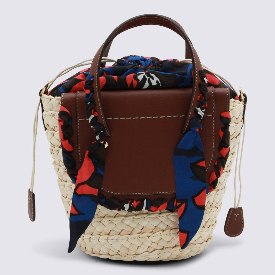 Cuba Lab Woven Straw Bag With Structured Leather Flap And Scarf Detail