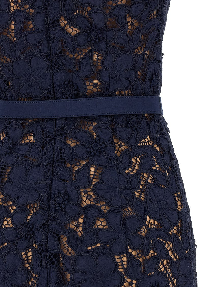 Self-Portrait 'Navy Guipure Lace Midi' Dress