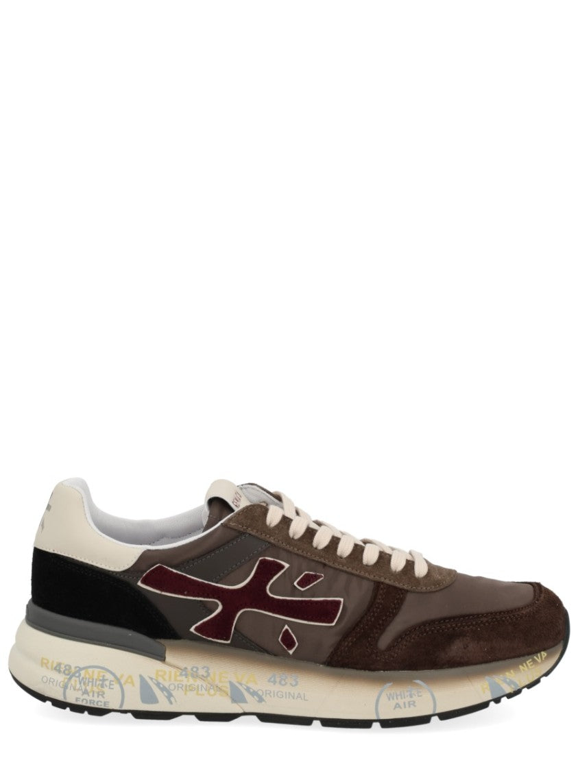 Premiata Brown Multi-Material Sneakers With Logo Detail