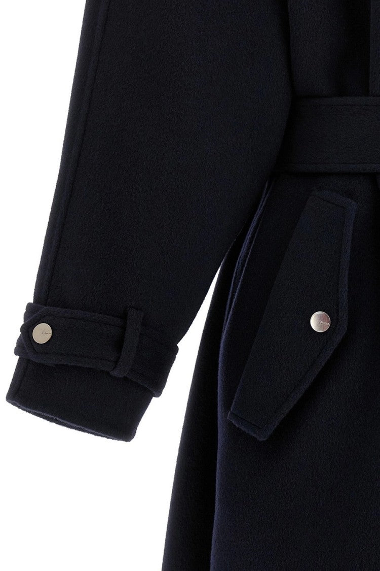 Pinko Navy Hooded Removable Tie Belt Wool-Blend Coat