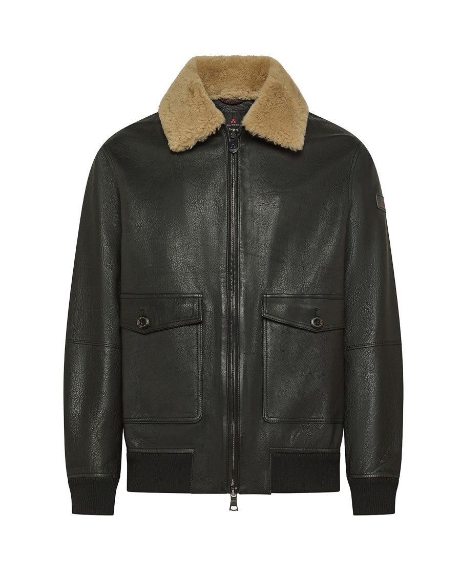 Peuterey Luxe Shearling Collar Leather Bomber Jacket