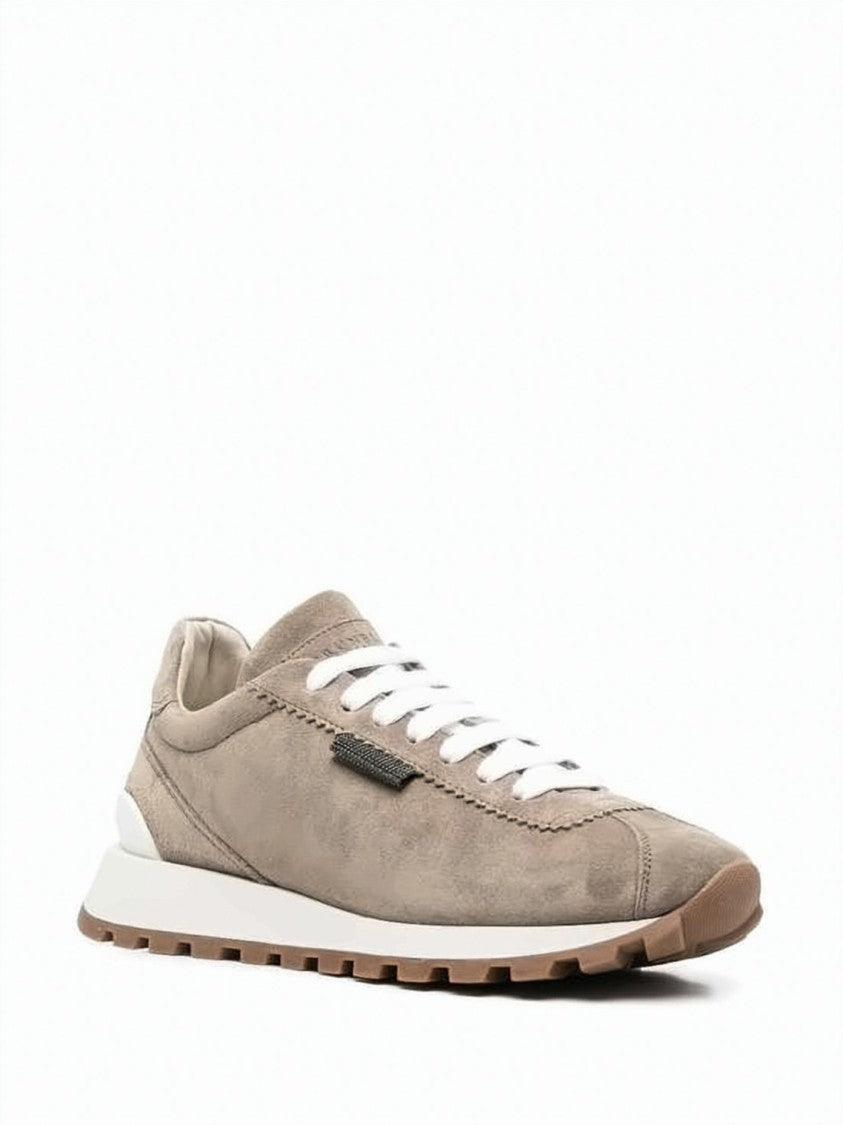 Brunello Cucinelli Suede Running Sneakers With Shiny Tab Detail