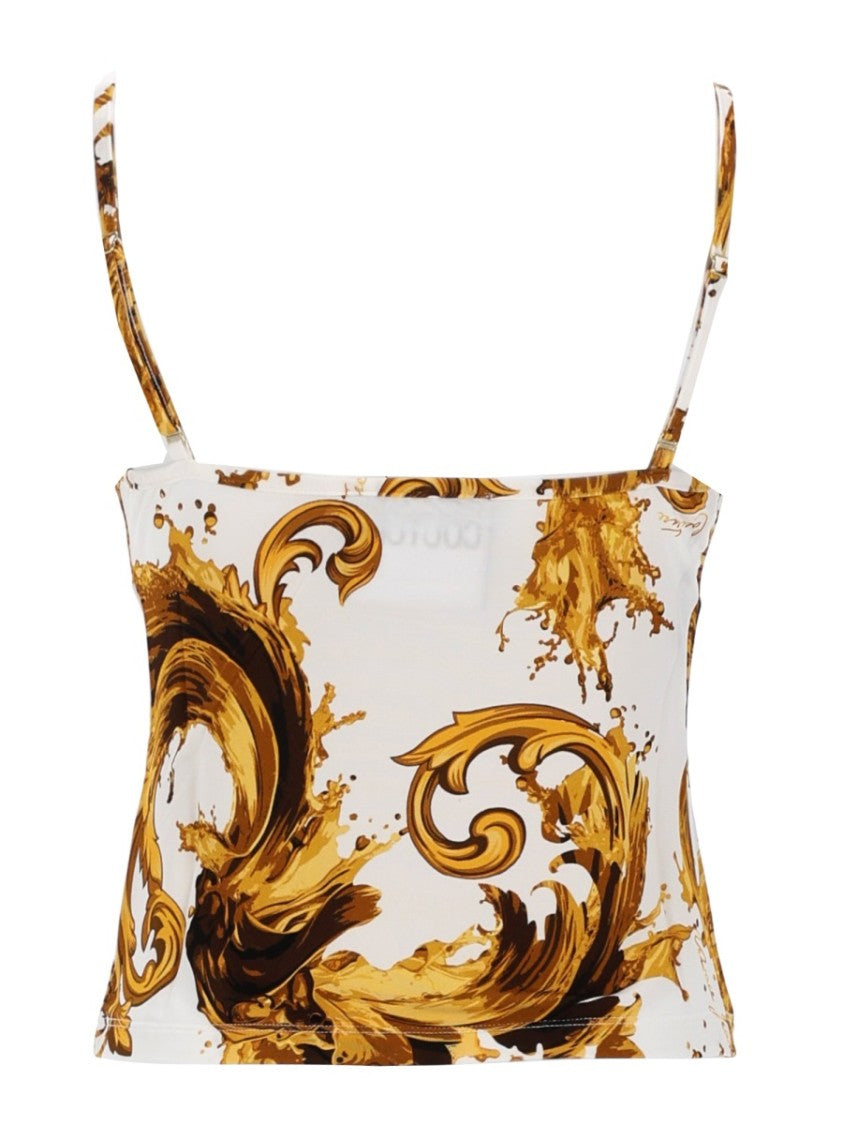 Versace Jeans Couture White Baroque Sweetheart Neckline Crop Top