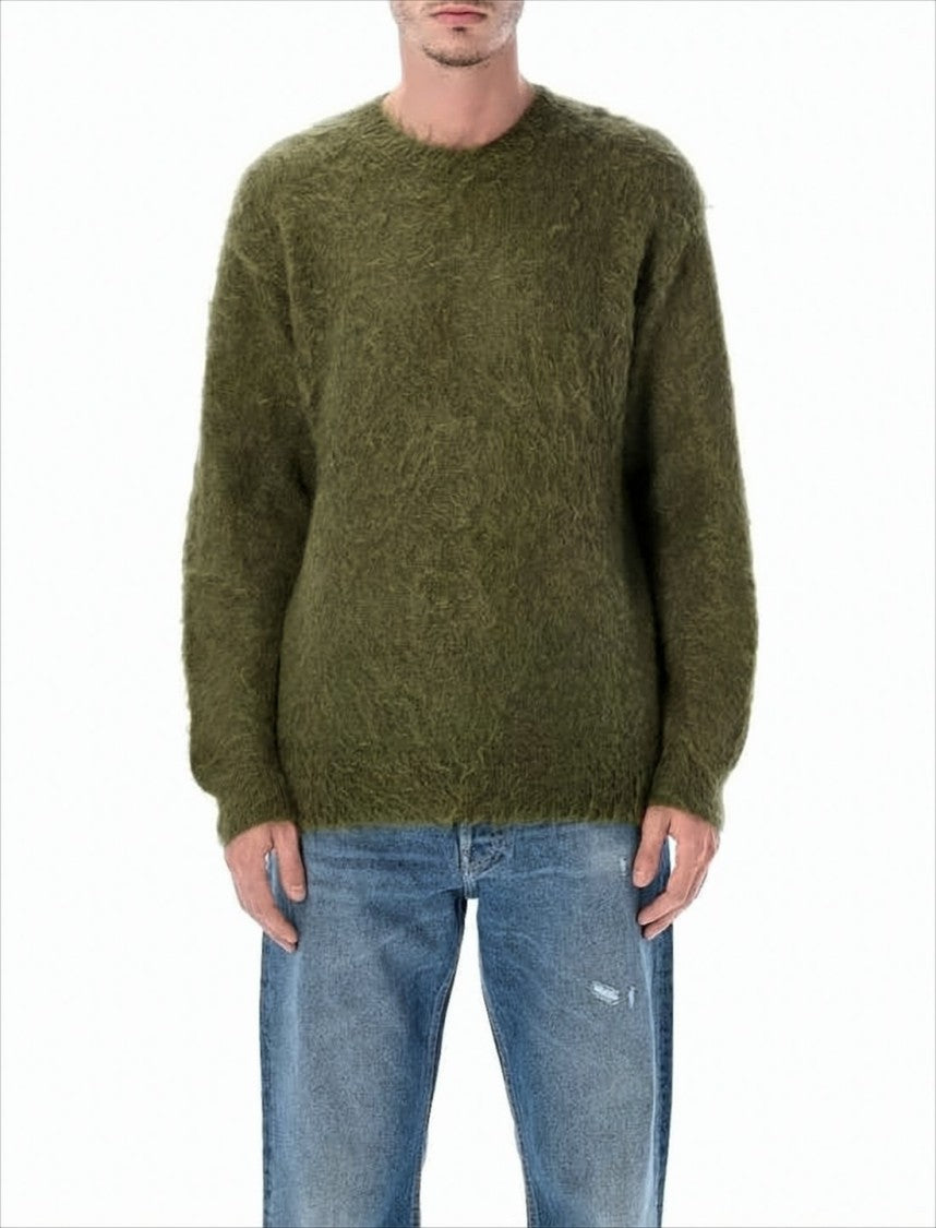 Auralee Relaxed Fit Green Mohair-Wool Blend Sweater