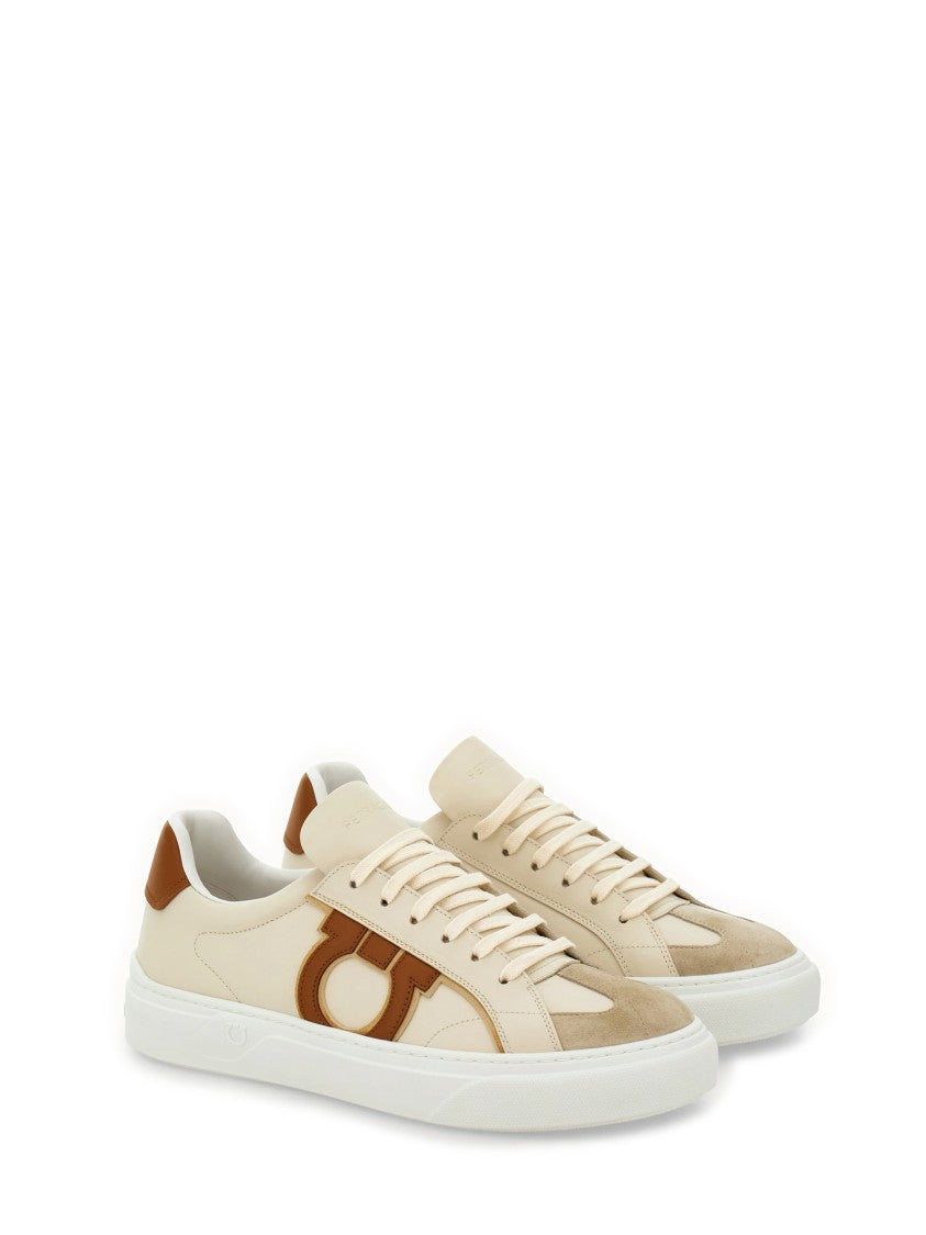 Ferragamo Low-Top Leather Sneakers With Prominent Logo Detail
