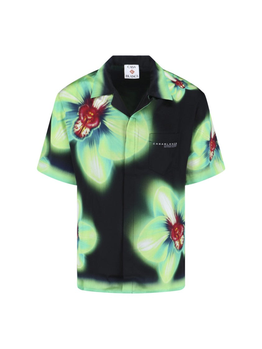 Casablanca Orchid Glitch Silk Print Short Sleeve Shirt