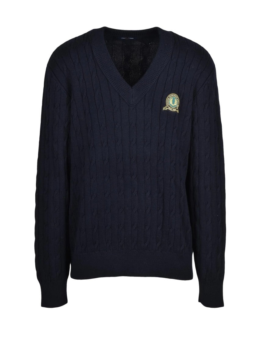 Fred Perry Multicolor Cotton-Blend V-Neck Sweater