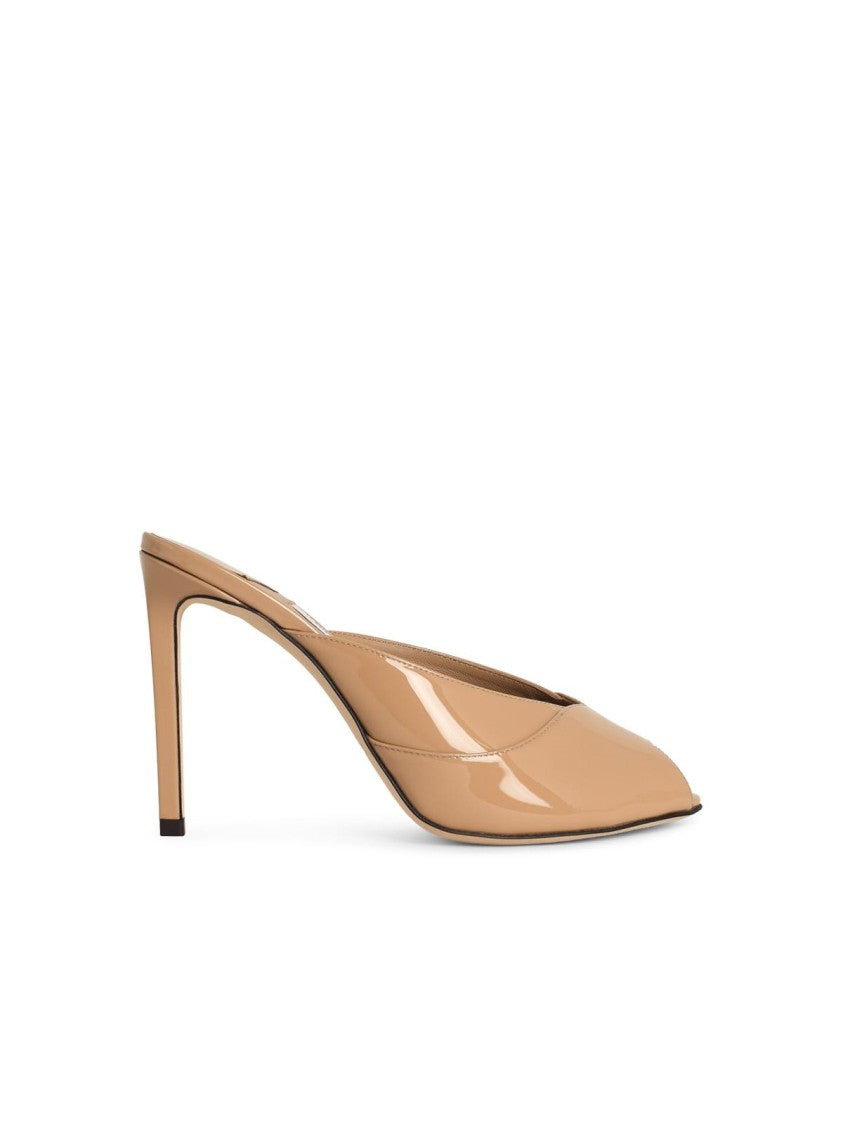 Jimmy Choo Nude Brigitte Shiny Leather Mules