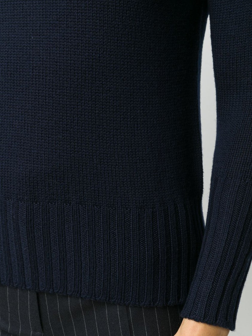 Drumohr Navy Merino Roll Neck Sweater With Ribbed Detailing