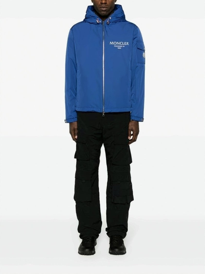 Moncler Vibrant Blue Casual Jacket With Hood And Zipper Closure