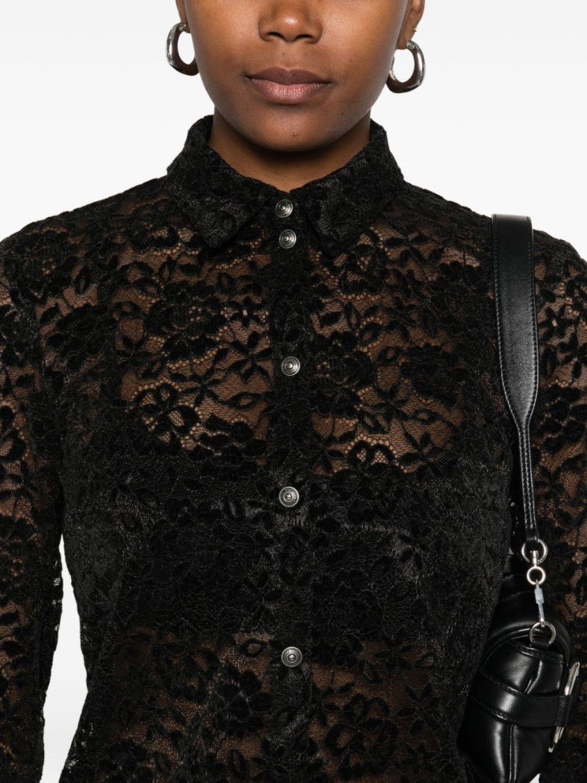Versace Jeans Couture Sheer Black Lace Fitted Shirt
