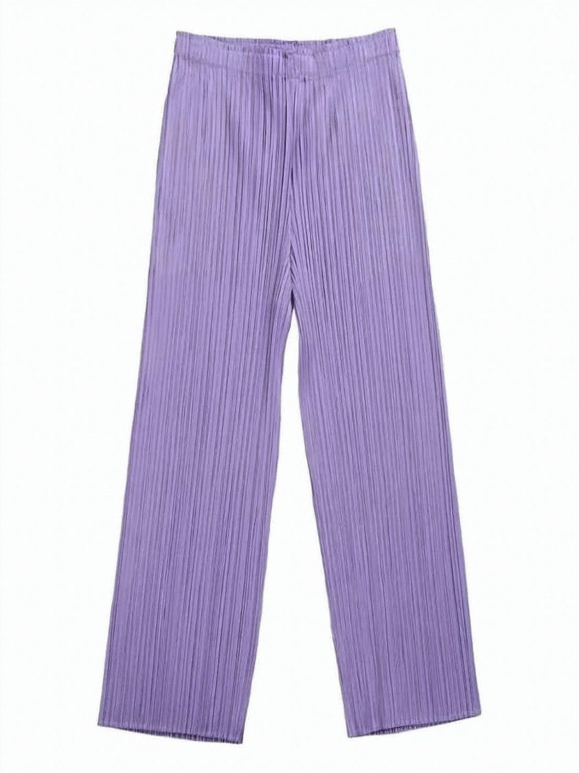 Pleats Please Wide-Leg Cropped Pants With Distinctive Pleated Texture