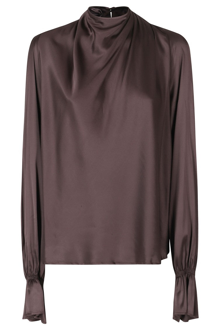 Raquel Diniz Chocolate Moona Ls Draped Waterfall Viscose Blouse