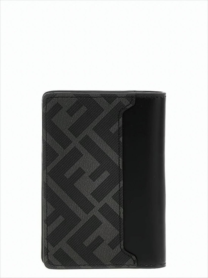 Fendi Compact Bifold Wallet With Patterned Fabric Panel