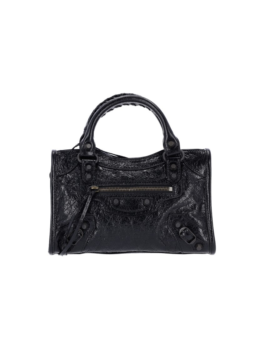 Balenciaga Black Le City Crinkled Leather Bag