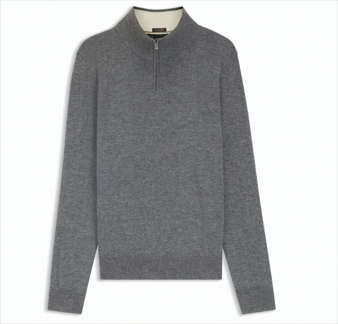 Boss Half-Zip Gray Sweater With Tailored Fit