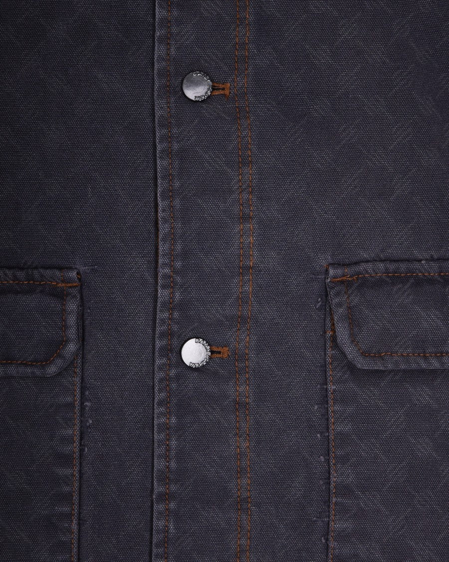 Daily Paper Monogram-Print Cotton Denim Jacket With Leather Collar