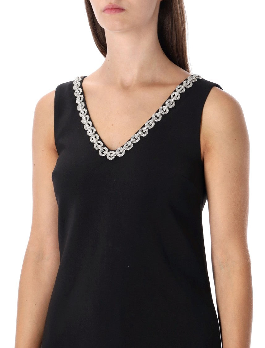 Self-Portrait Self-Portrait Black Crepe Crystal Trim Mini Dress