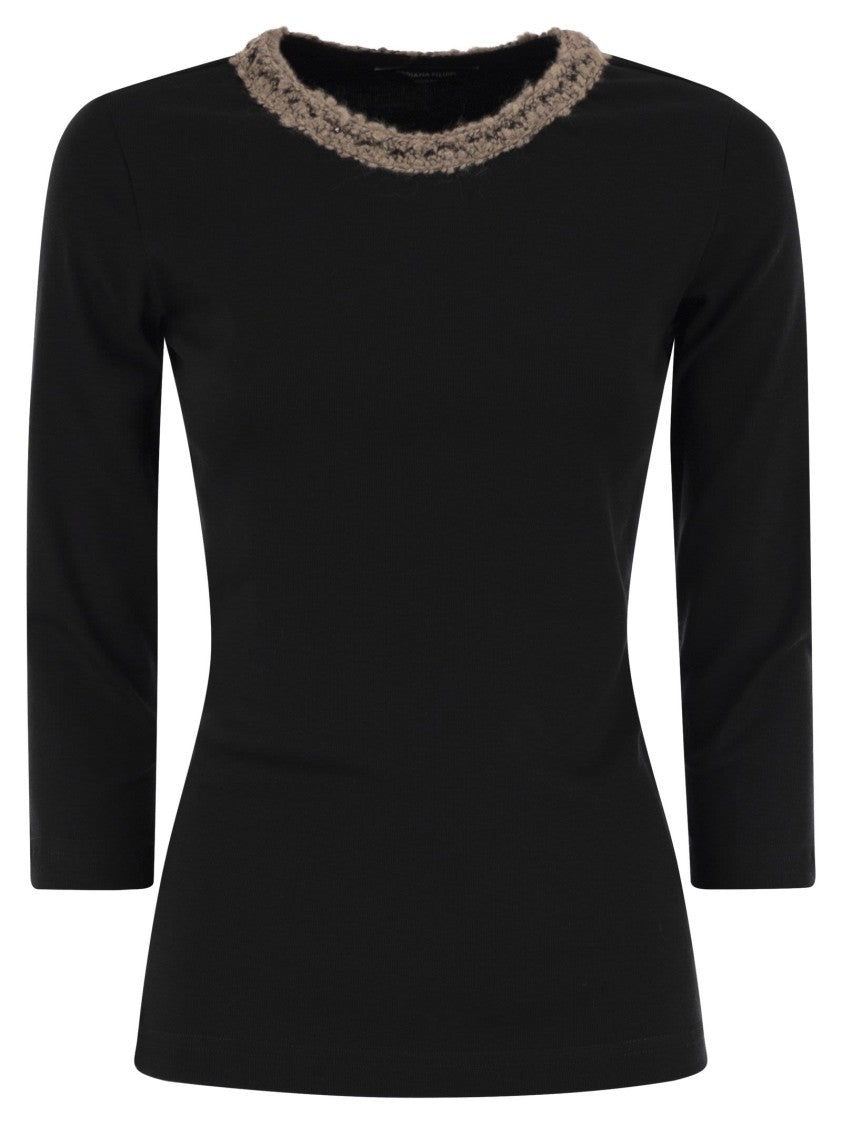 Fabiana Filippi 3/4 Sleeve T-Shirt With Neck Detailing