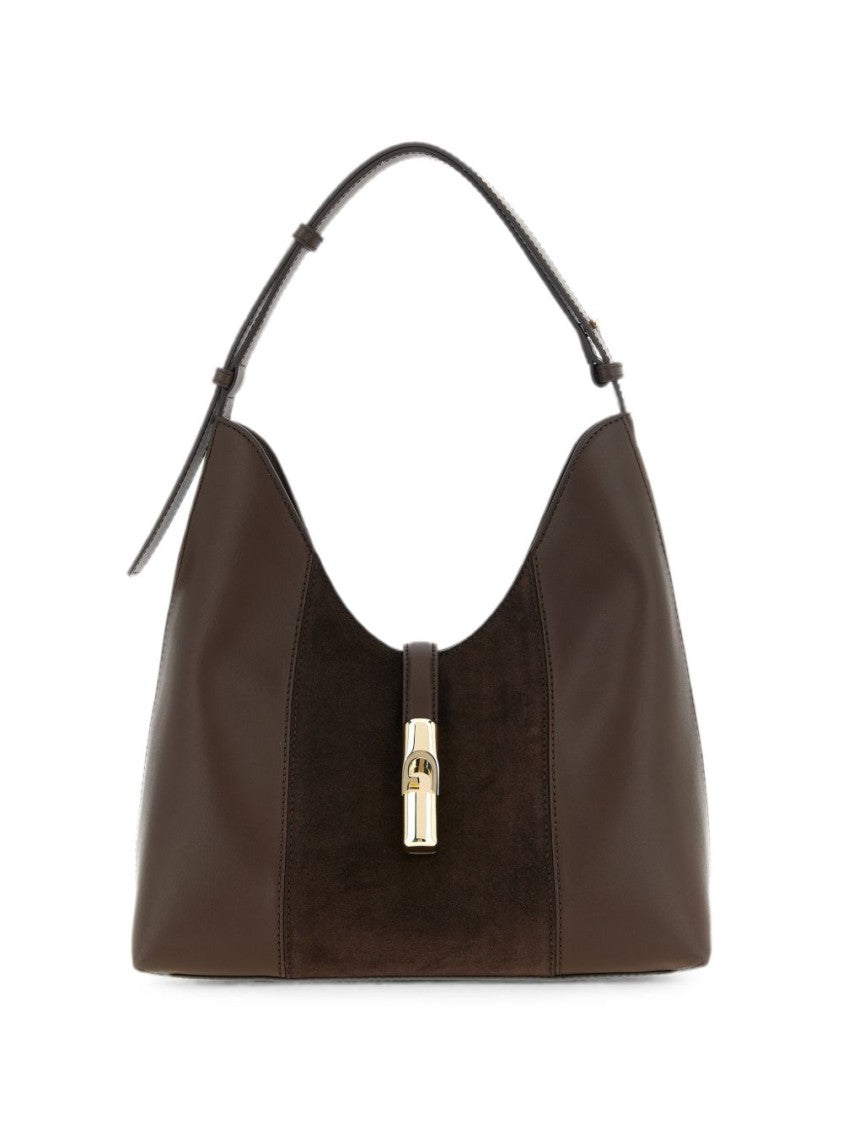 Furla Brown Leather Handbag With Suede Panel