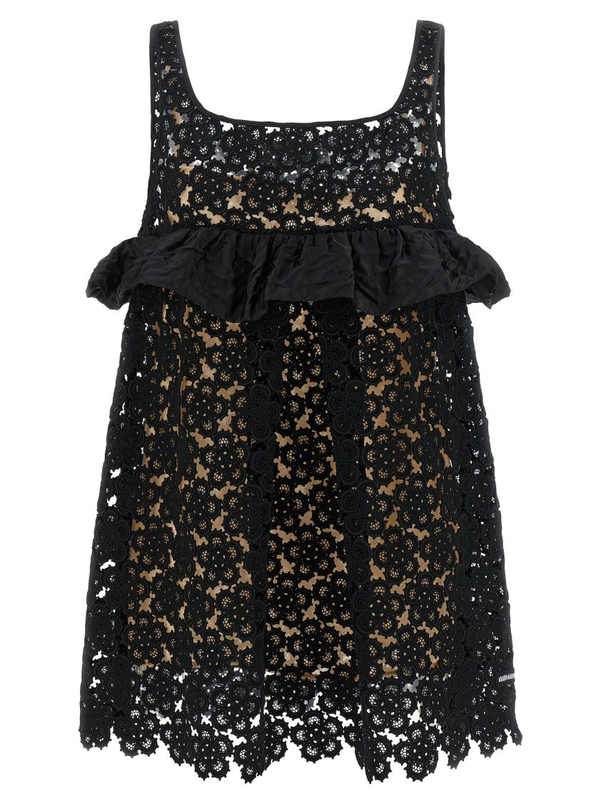 Miu Miu Floral Macramé Flared Mini Dress