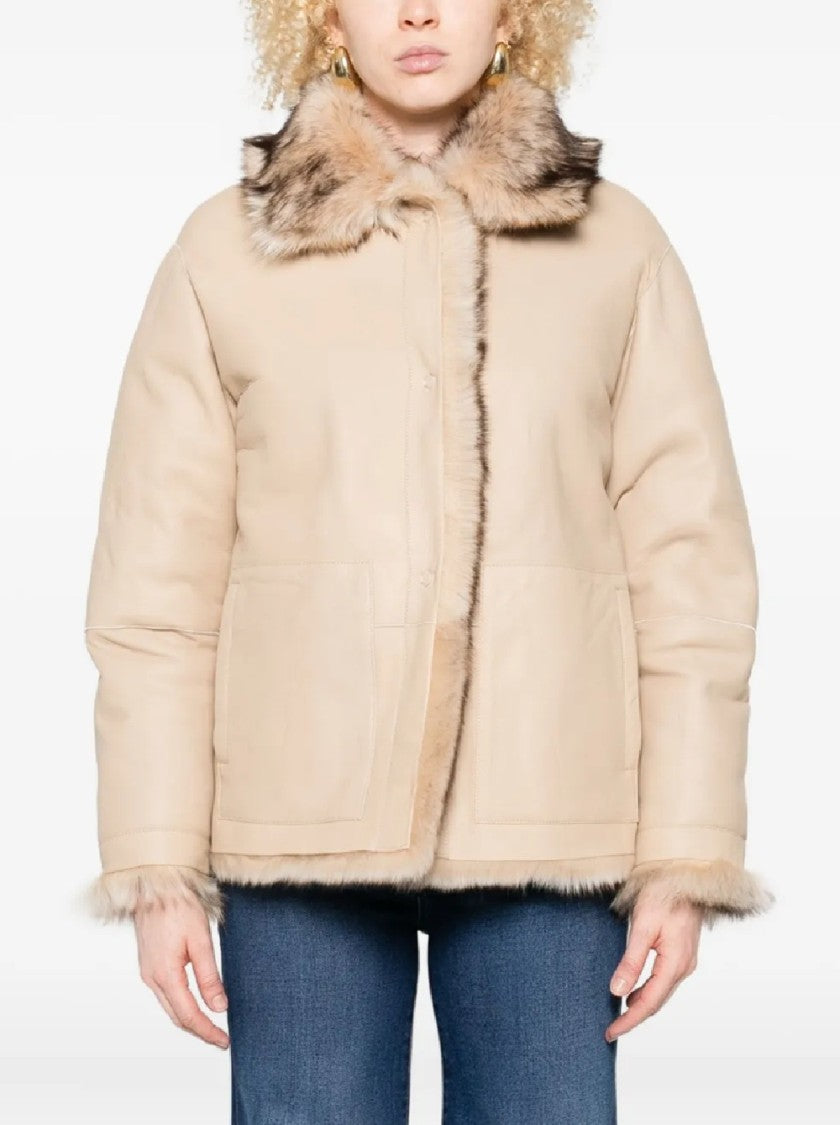 P.A.R.O.S.H. Boxy Lambskin Jacket With Plush Fur Exterior And Leather Interior