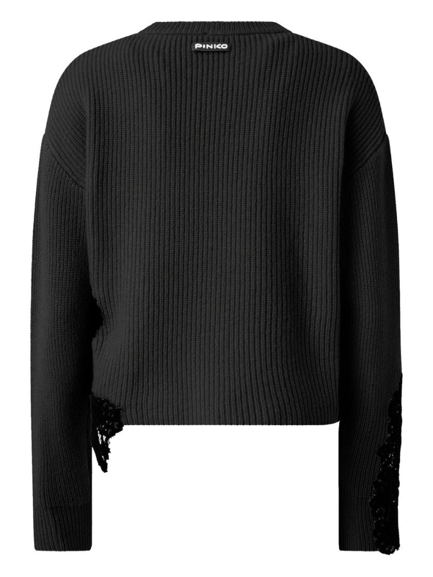 Pinko Vertical Striped Black Sweater