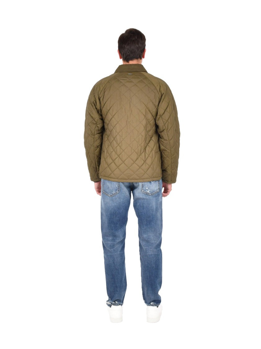 Herno Military Green Quilted Jacket With Structured Collar
