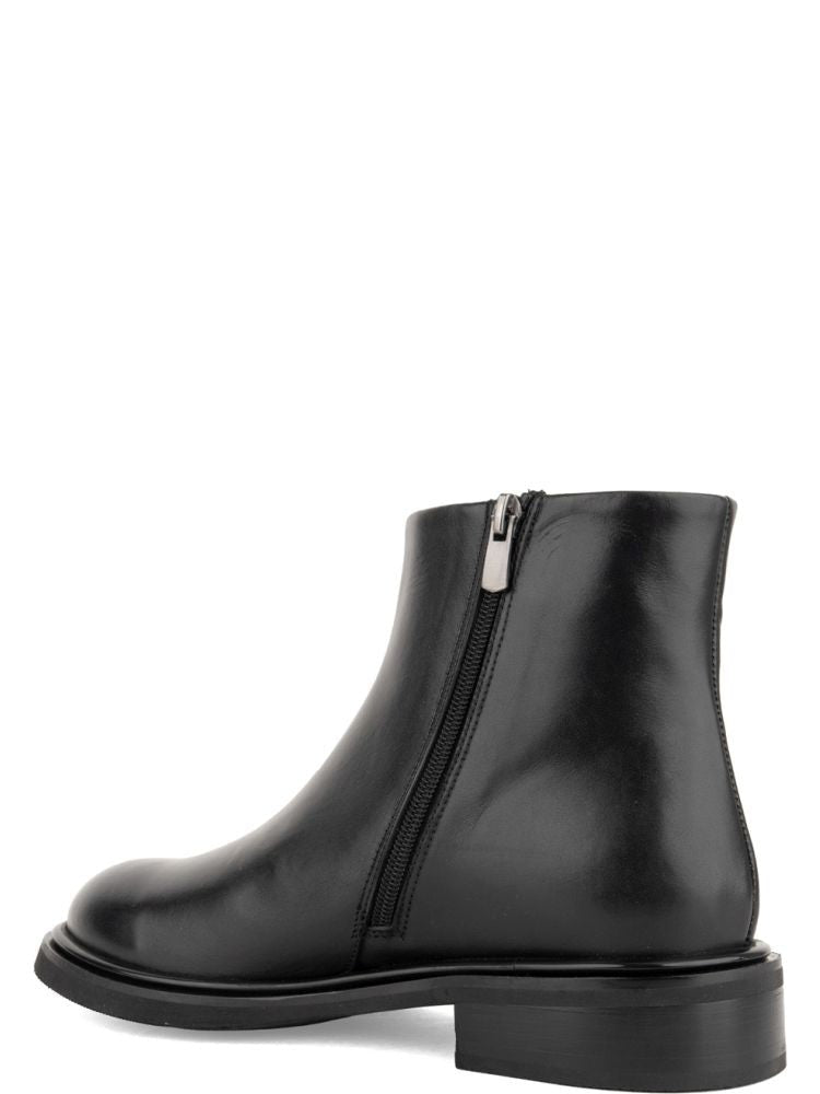 Sergio Moretti Black Minimalist Leather Zipper Ankle Boots
