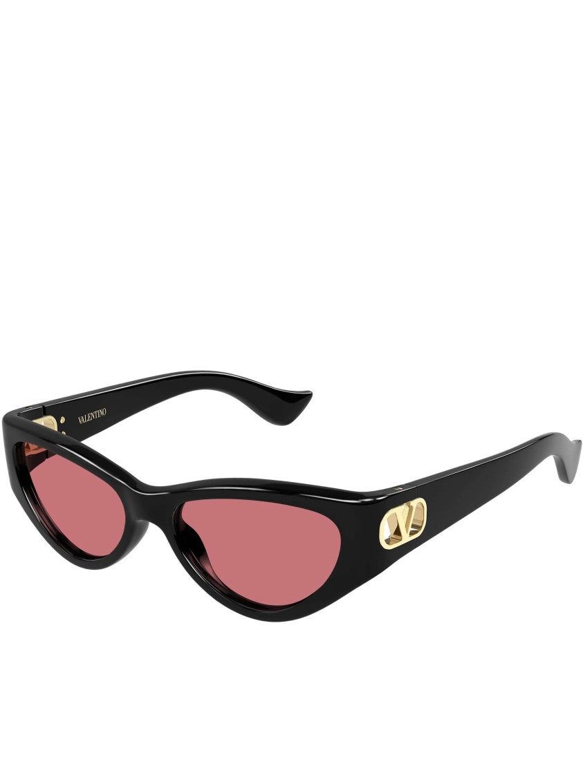Valentino Black Cat-Eye Gold Emblem Acetate Sunglasses