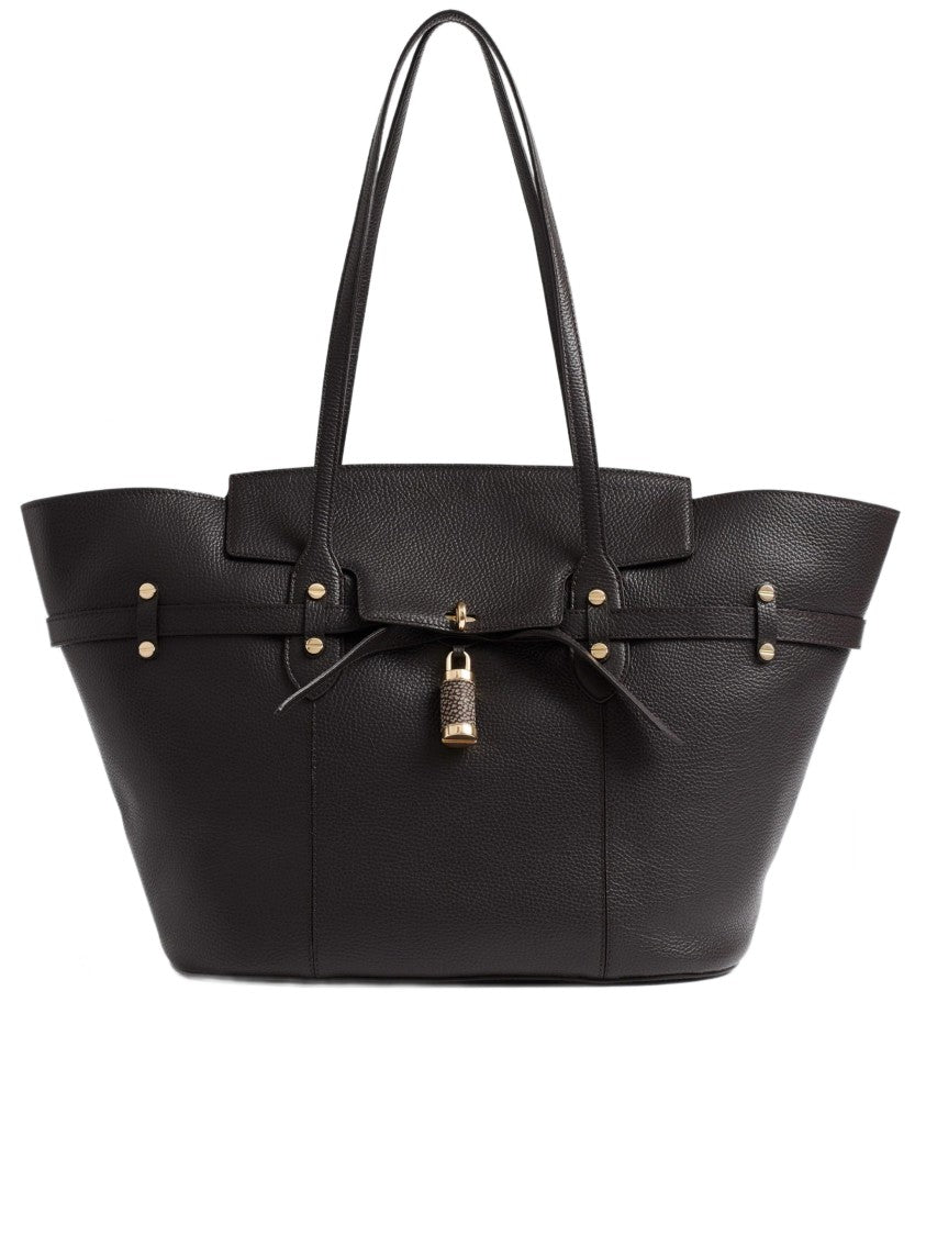 Borbonese Structured Brown Pebbled Tote Bag With Gold-Tone Detailing
