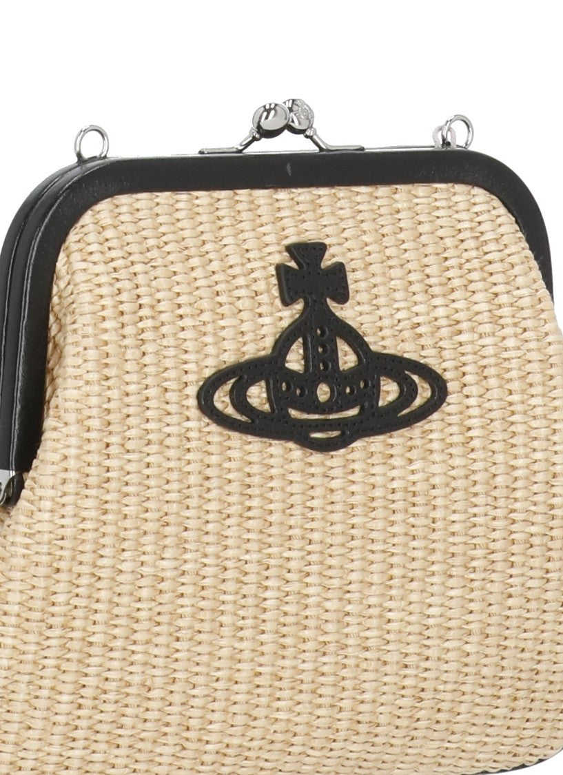 Vivienne Westwood Structured Woven Rafia Clutch Bag With Signature Orb Logo
