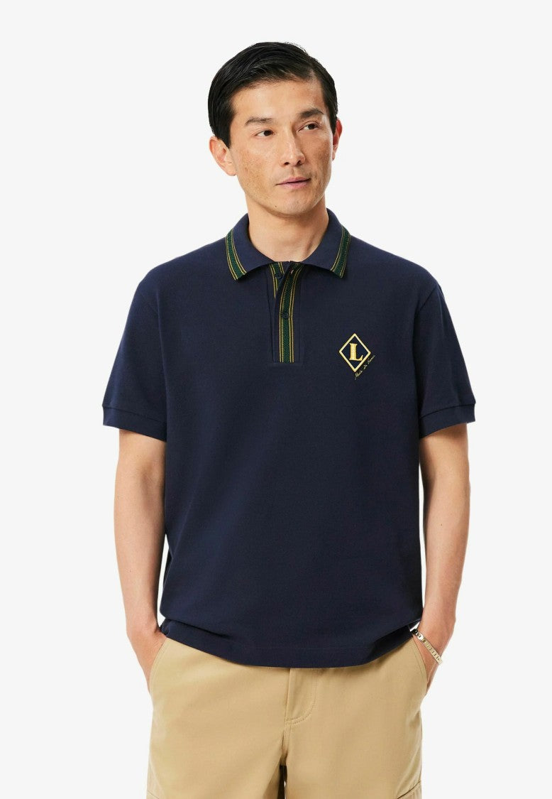 Lacoste Short-Sleeved Contrast-Collar Emblem Polo Shirt
