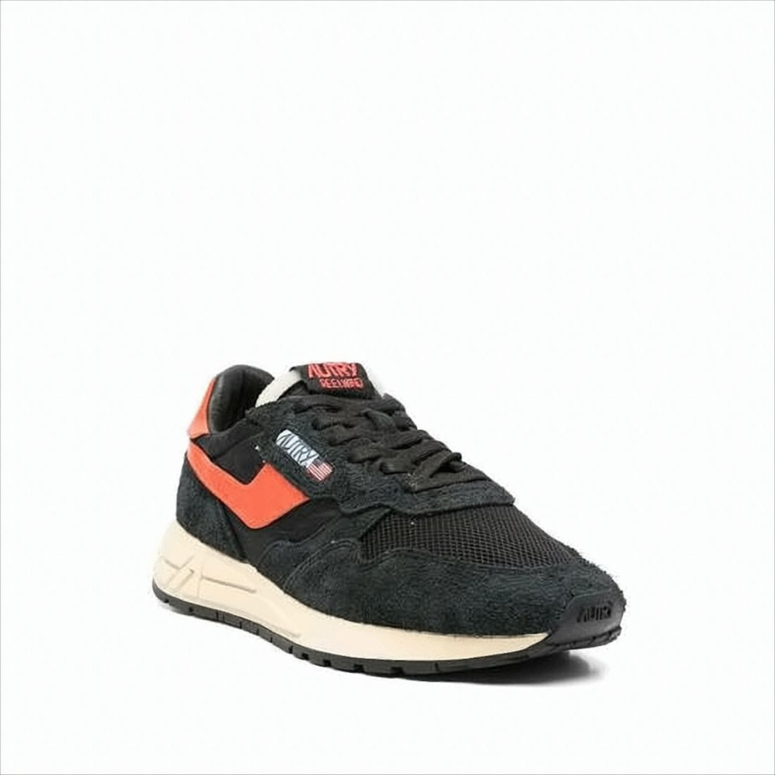 Autry Black Sneakers With Orange Accents And Textured Sole