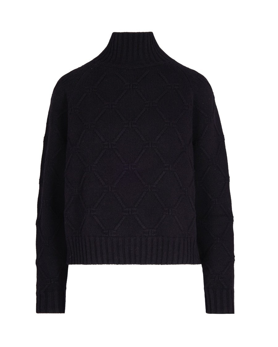 Elisabetta Franchi High-Neck Wool And Cashmere Sweater With Jacquard Diamond Pattern