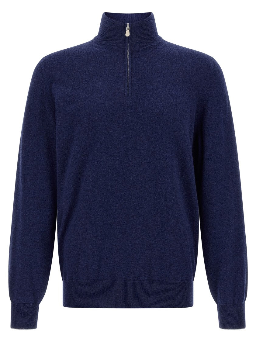Brunello Cucinelli Half-Zip Cashmere Sweater With Contrast Detailing