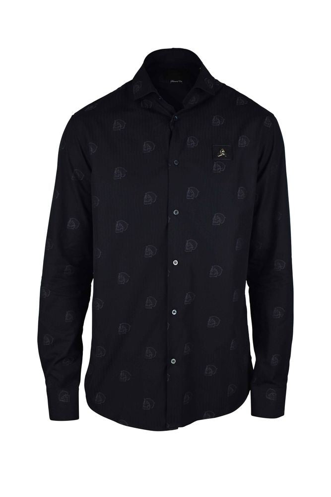Philipp Plein Black Striped Cotton Shirt With Skull Motif