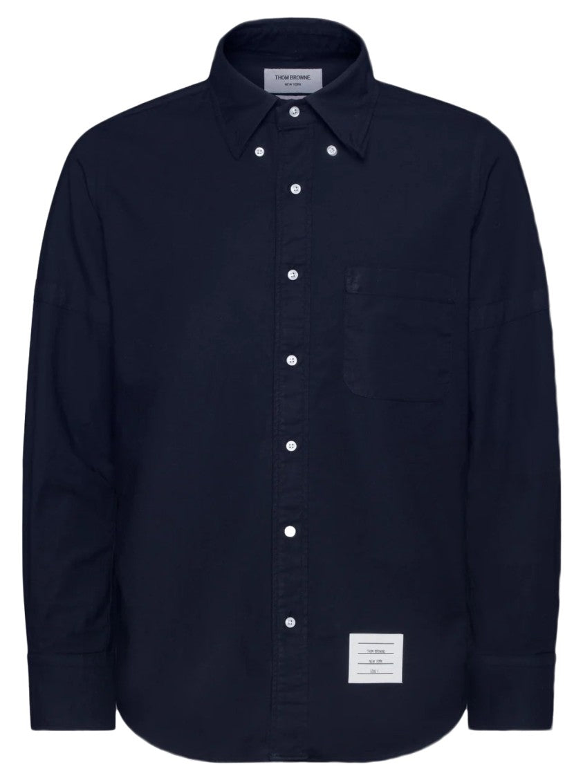 Thom Browne Long-Sleeve Button-Up Shirt With Structured Collar And Minimalist Design