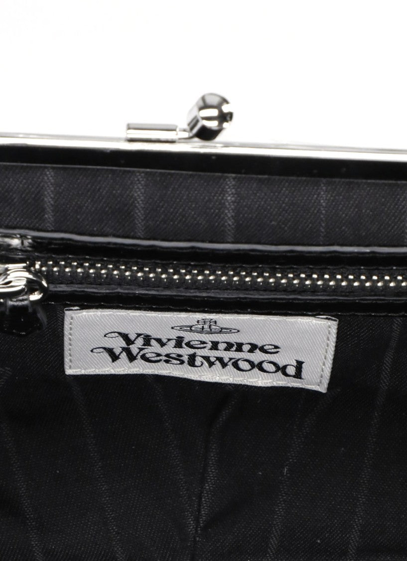 Vivienne Westwood Granny Frame Black Crocodile Handbag With Metal Logo And Chain Strap